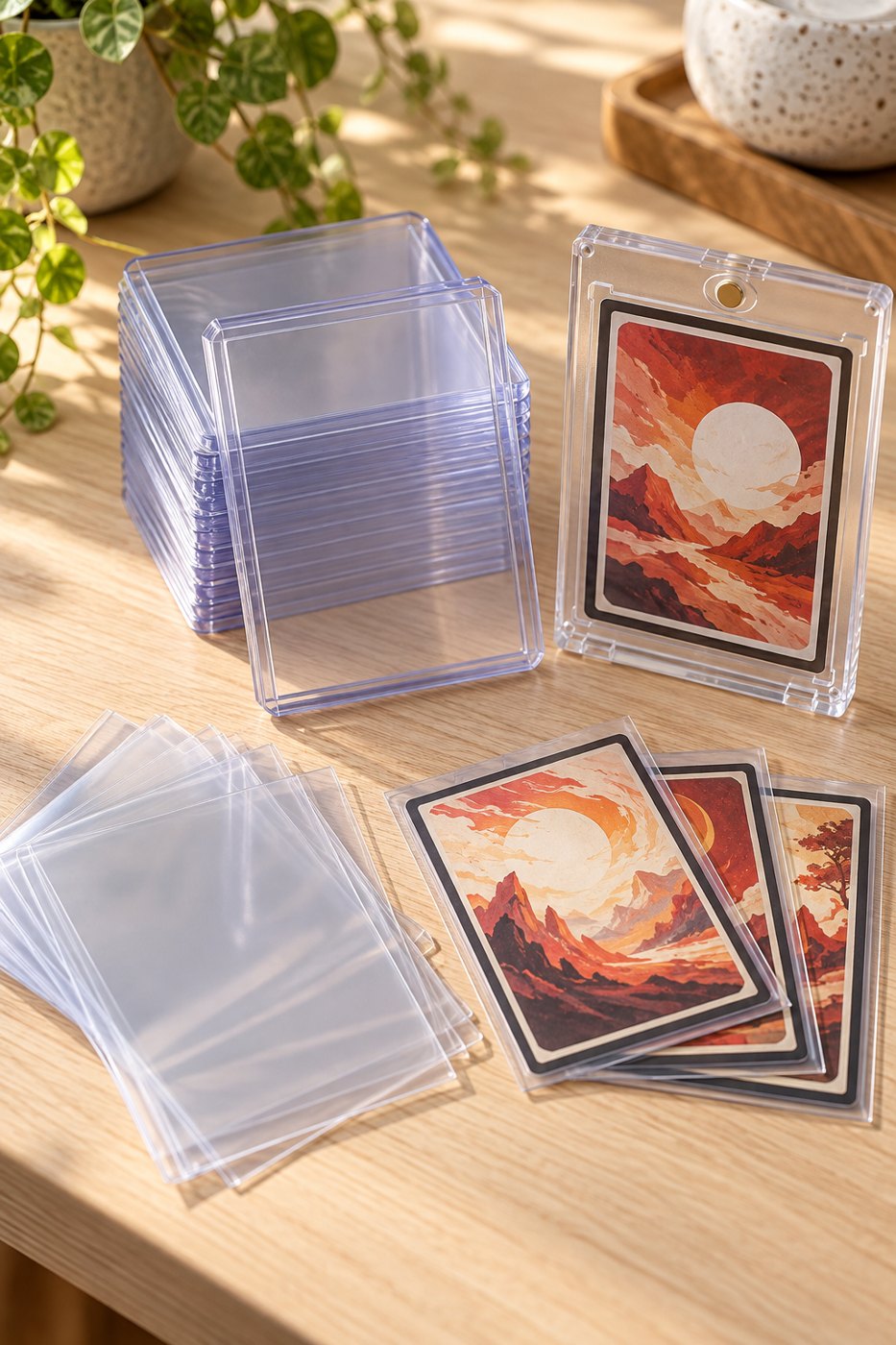 Card sleeves, rigid top loaders and a magnetic card holder