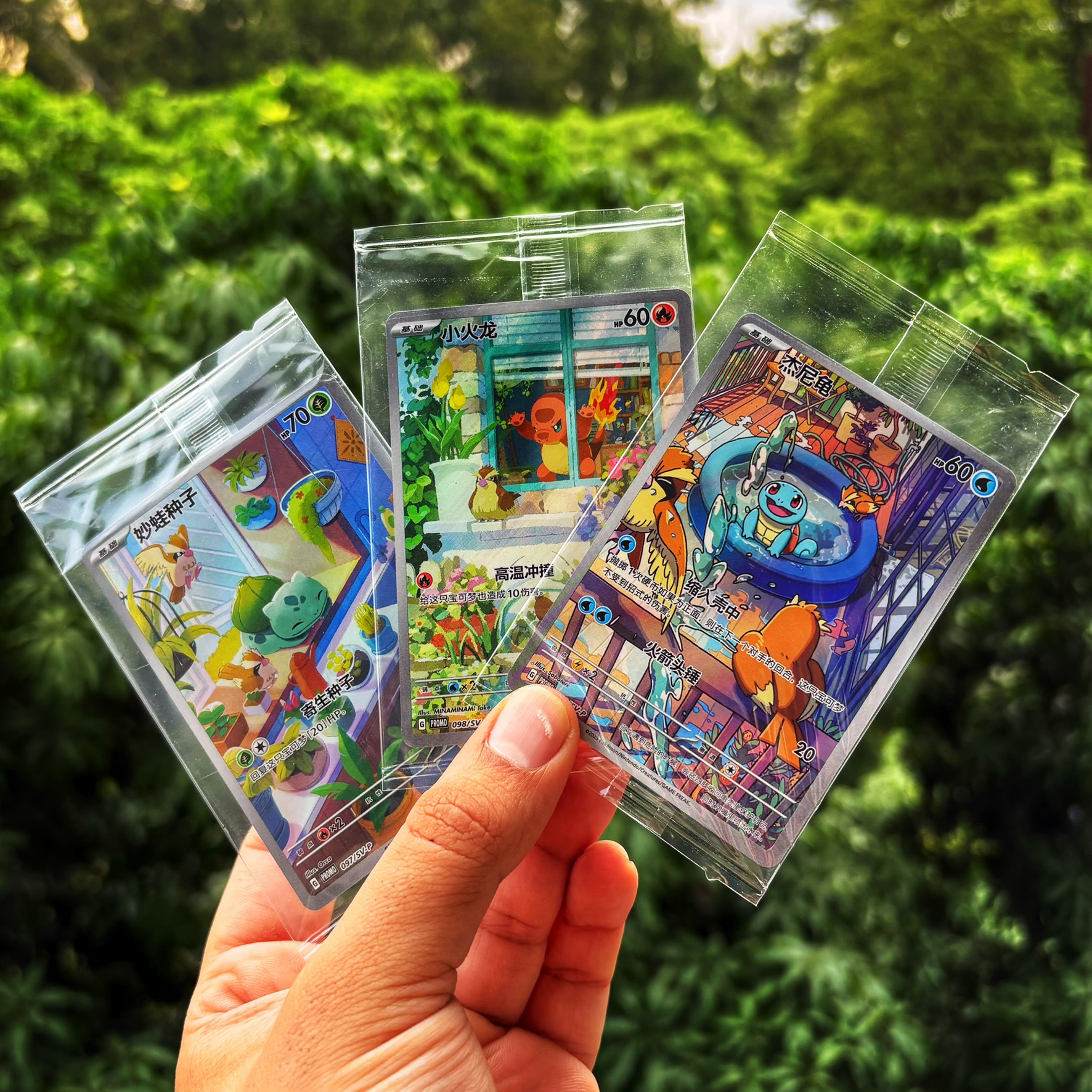 A fan of Pokémon singles held outdoors